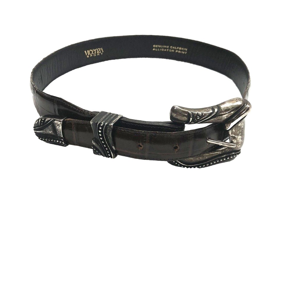 VICENZA SPORT Belt 28 Brown Croc Emboss Calfskin Leather Gunmetal Buckle